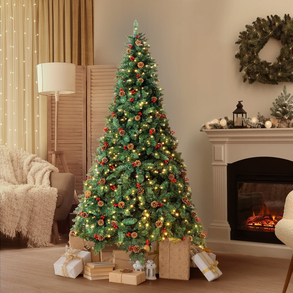 6FT Green Christmas Tree with LED Lights and Pine Cones Decorations