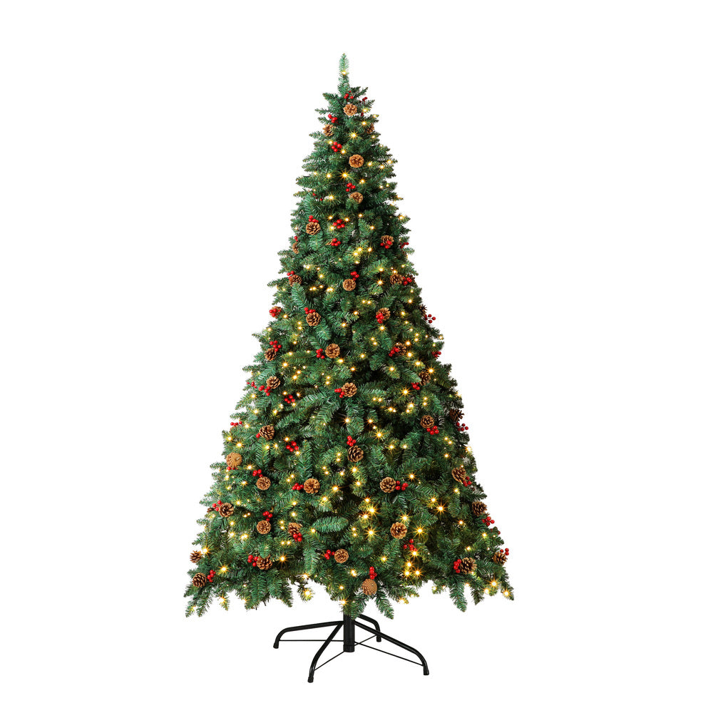 8FT Green Christmas Tree with LED Lights and Pine Cones Decorations