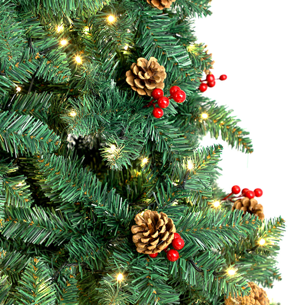 8FT Green Christmas Tree with LED Lights and Pine Cones Decorations