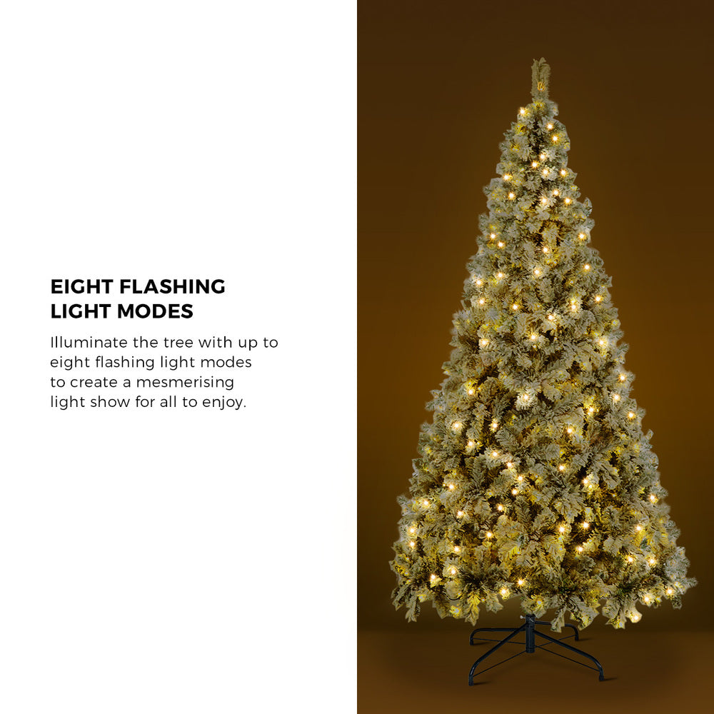 6FT Snow Flocked Green Christmas Tree with LED Lights