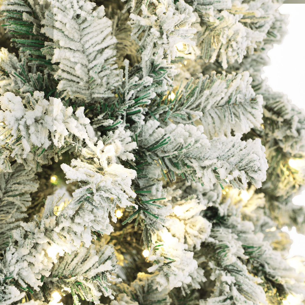 7FT Snow Flocked Green Christmas Tree with LED Lights
